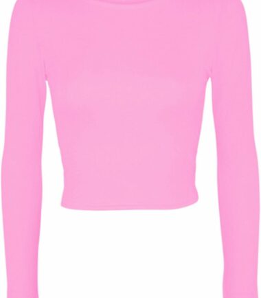 LADIES CREW NECK LONG SLEEVE CROP TOP T SHIRT TOPS WOMENS TOP 8-14