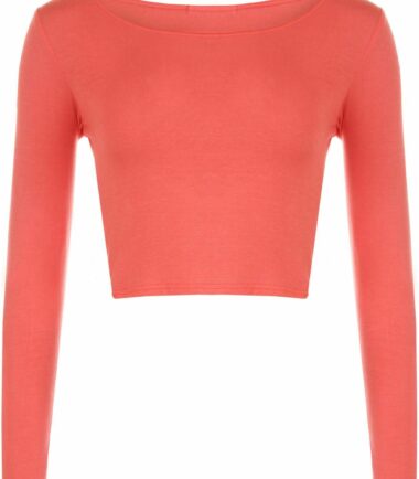 LADIES CREW NECK LONG SLEEVE CROP TOP T SHIRT TOPS WOMENS TOP 8-14