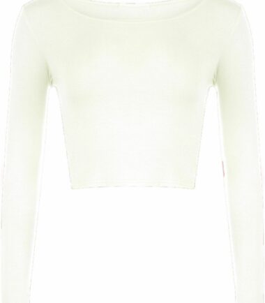 LADIES CREW NECK LONG SLEEVE CROP TOP T SHIRT TOPS WOMENS TOP 8-14
