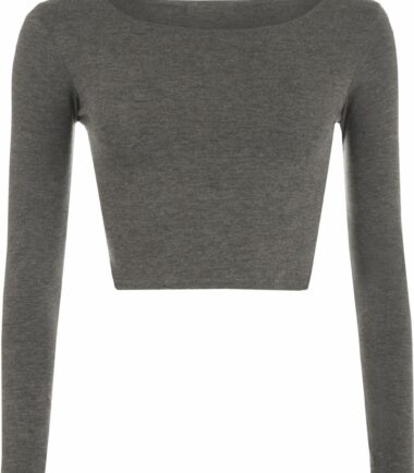 LADIES CREW NECK LONG SLEEVE CROP TOP T SHIRT TOPS WOMENS TOP 8-14