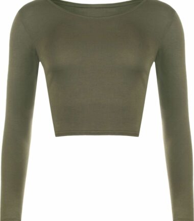 LADIES CREW NECK LONG SLEEVE CROP TOP T SHIRT TOPS WOMENS TOP 8-14
