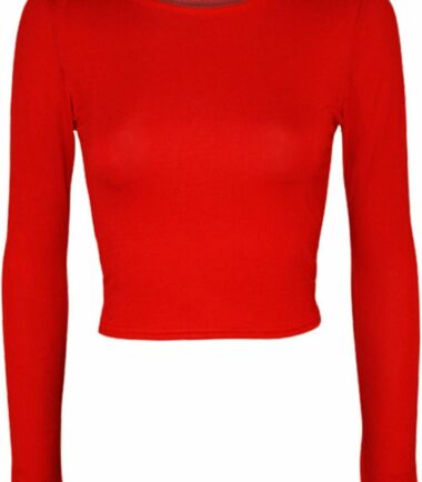 LADIES CREW NECK LONG SLEEVE CROP TOP T SHIRT TOPS WOMENS TOP 8-14