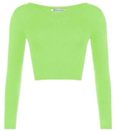 LADIES CREW NECK LONG SLEEVE CROP TOP T SHIRT TOPS WOMENS TOP 8-14