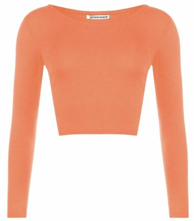 LADIES CREW NECK LONG SLEEVE CROP TOP T SHIRT TOPS WOMENS TOP 8-14