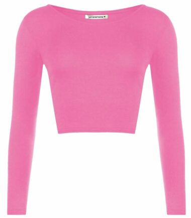 LADIES CREW NECK LONG SLEEVE CROP TOP T SHIRT TOPS WOMENS TOP 8-14