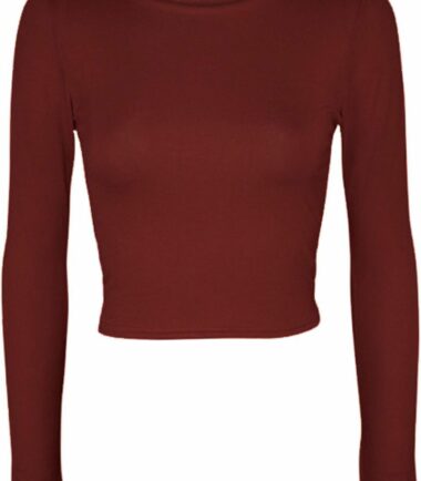 LADIES CREW NECK LONG SLEEVE CROP TOP T SHIRT TOPS WOMENS TOP 8-14