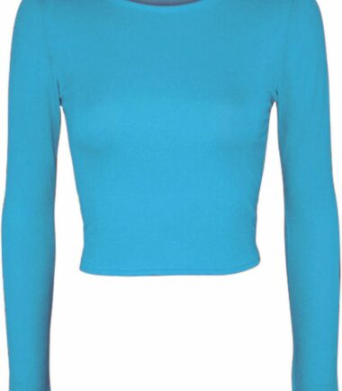 LADIES CREW NECK LONG SLEEVE CROP TOP T SHIRT TOPS WOMENS TOP 8-14