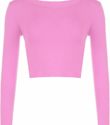 LADIES CREW NECK LONG SLEEVE CROP TOP T SHIRT TOPS WOMENS TOP 8-14