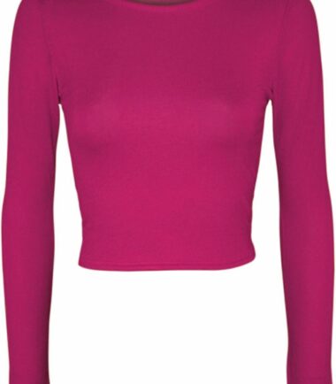 LADIES CREW NECK LONG SLEEVE CROP TOP T SHIRT TOPS WOMENS TOP 8-14