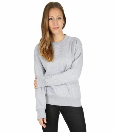 Womens Plain Long Sleeve Crew Neck Fleece Sweatshirt Casual Pullover Jumper Top