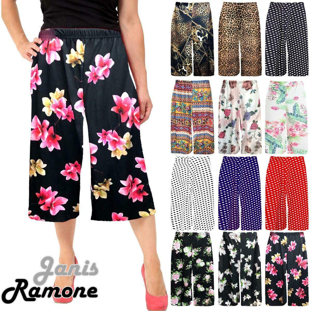 New-Womens-Stripe-Wide-Leg-Culottes-3/4-Length-Summer-Trouser-Pant-Short-Palazzo New Womens Stripe Wide Leg Culottes 3/4 Length Summer Trouser Pant Short Palazzo