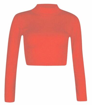 LADIES-TURTLE-POLO-NECK-LONG-SLEEVE-CROP-TOP-T-SHIRT-TOPS-WOMENS-TOP-8-14 LADIES TURTLE POLO NECK LONG SLEEVE CROP TOP T SHIRT TOPS WOMENS TOP 8-14