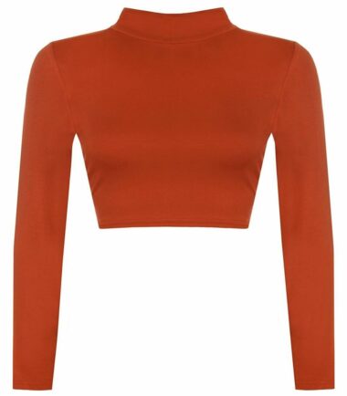 LADIES-TURTLE-POLO-NECK-LONG-SLEEVE-CROP-TOP-T-SHIRT-TOPS-WOMENS-TOP-8-14 LADIES TURTLE POLO NECK LONG SLEEVE CROP TOP T SHIRT TOPS WOMENS TOP 8-14