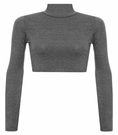 LADIES-TURTLE-POLO-NECK-LONG-SLEEVE-CROP-TOP-T-SHIRT-TOPS-WOMENS-TOP-8-14 LADIES TURTLE POLO NECK LONG SLEEVE CROP TOP T SHIRT TOPS WOMENS TOP 8-14