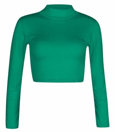 LADIES-TURTLE-POLO-NECK-LONG-SLEEVE-CROP-TOP-T-SHIRT-TOPS-WOMENS-TOP-8-14 LADIES TURTLE POLO NECK LONG SLEEVE CROP TOP T SHIRT TOPS WOMENS TOP 8-14
