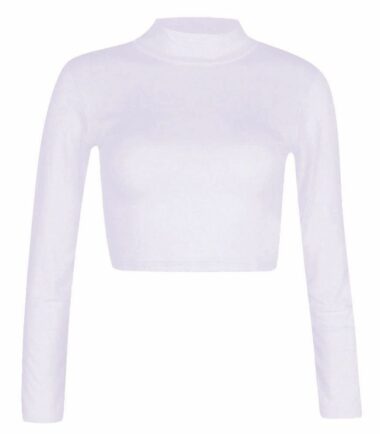 LADIES-TURTLE-POLO-NECK-LONG-SLEEVE-CROP-TOP-T-SHIRT-TOPS-WOMENS-TOP-8-14 LADIES TURTLE POLO NECK LONG SLEEVE CROP TOP T SHIRT TOPS WOMENS TOP 8-14