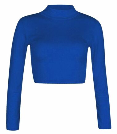 LADIES-TURTLE-POLO-NECK-LONG-SLEEVE-CROP-TOP-T-SHIRT-TOPS-WOMENS-TOP-8-14 LADIES TURTLE POLO NECK LONG SLEEVE CROP TOP T SHIRT TOPS WOMENS TOP 8-14