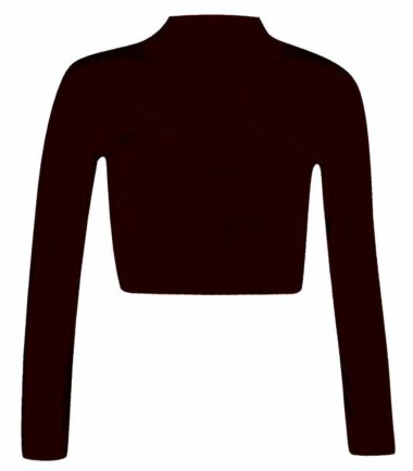 LADIES-TURTLE-POLO-NECK-LONG-SLEEVE-CROP-TOP-T-SHIRT-TOPS-WOMENS-TOP-8-14 LADIES TURTLE POLO NECK LONG SLEEVE CROP TOP T SHIRT TOPS WOMENS TOP 8-14