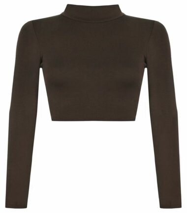 LADIES-TURTLE-POLO-NECK-LONG-SLEEVE-CROP-TOP-T-SHIRT-TOPS-WOMENS-TOP-8-14 LADIES TURTLE POLO NECK LONG SLEEVE CROP TOP T SHIRT TOPS WOMENS TOP 8-14