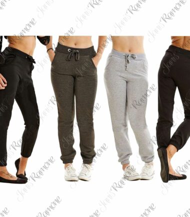 New Womens Plain Elastcated Waist Fleece Cuffed Bottoms Joggers Jogging Trouser