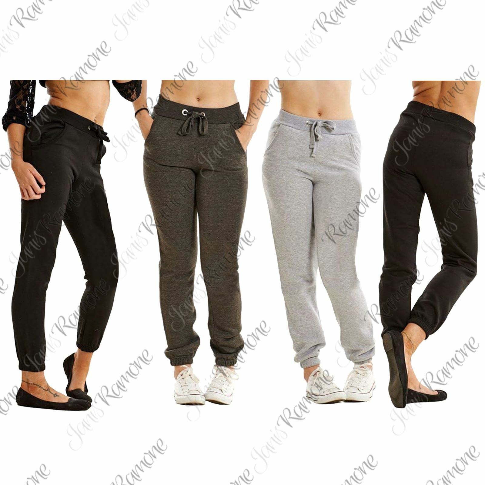New-Womens-Plain-Elastcated-Waist-Fleece-Cuffed-Bottoms-Joggers-Jogging-Trouser New Womens Plain Elastcated Waist Fleece Cuffed Bottoms Joggers Jogging Trouser