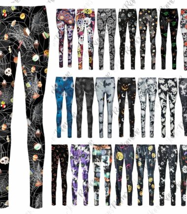 New Womens Skull Rose Candle Bat Print Halloween Stretchy Skinny Leggings Pants