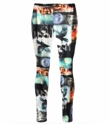 New Womens Skull Rose Candle Bat Print Halloween Stretchy Skinny Leggings Pants