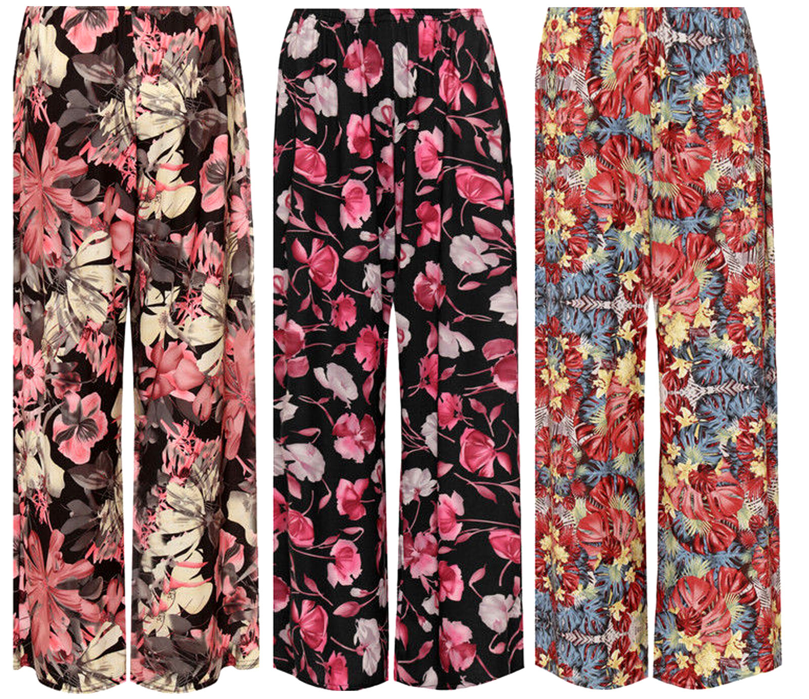 WOMENS-FLORAL-PRINT-PALAZZO-TROUSERS-LADIES-PRINTED-PANTS-WIDE-LEG-FLARED-SUMMER WOMENS FLORAL PRINT PALAZZO TROUSERS LADIES PRINTED PANTS WIDE LEG FLARED SUMMER