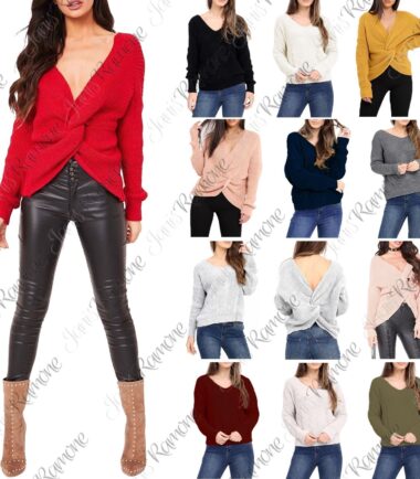 New-Womens-Wrap-Over-Knitted-Twisted-Knot-Slouch-Fit-Baggy-Jumper-Sweater-Top New Womens Wrap Over Knitted Twisted Knot Slouch Fit Baggy Jumper Sweater Top