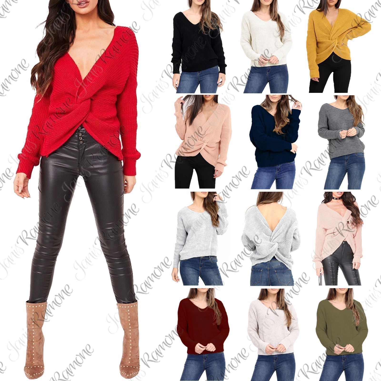 New-Womens-Wrap-Over-Knitted-Twisted-Knot-Slouch-Fit-Baggy-Jumper-Sweater-Top New Womens Wrap Over Knitted Twisted Knot Slouch Fit Baggy Jumper Sweater Top