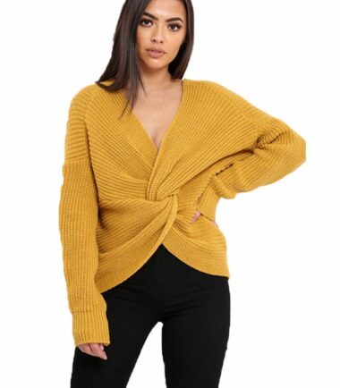 New-Womens-Wrap-Over-Knitted-Twisted-Knot-Slouch-Fit-Baggy-Jumper-Sweater-Top New Womens Wrap Over Knitted Twisted Knot Slouch Fit Baggy Jumper Sweater Top