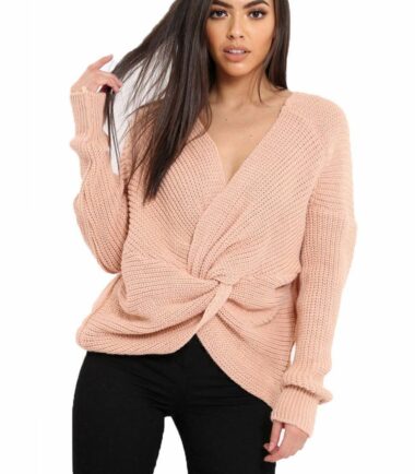 New-Womens-Wrap-Over-Knitted-Twisted-Knot-Slouch-Fit-Baggy-Jumper-Sweater-Top New Womens Wrap Over Knitted Twisted Knot Slouch Fit Baggy Jumper Sweater Top
