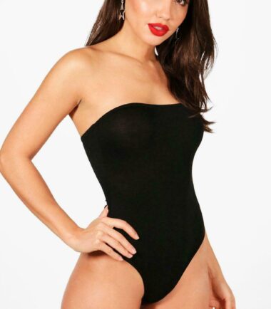 New Ladies Womens Leotard Bandeau Bodysuit Stretch Plain Boobtube Jersey Tops