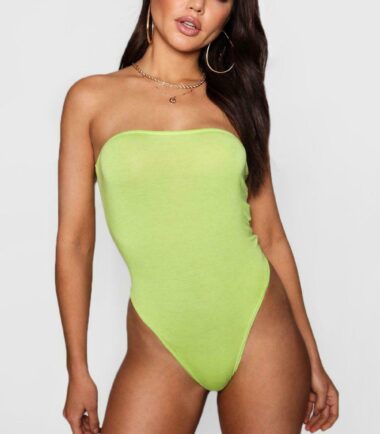 New Ladies Womens Leotard Bandeau Bodysuit Stretch Plain Boobtube Jersey Tops