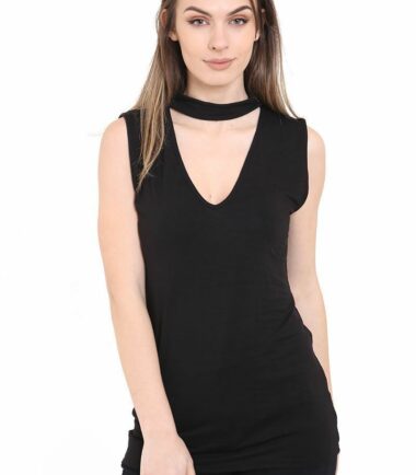 New-Womens-High-Choker-V-Neck-Collar-Cut-Out-Plunge-Sleeveless-Blouse-Shirt-Top New Womens High Choker V Neck Collar Cut Out Plunge Sleeveless Blouse Shirt Top