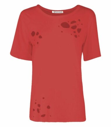 New Womens Distressed Ripped Holes Plain Cap Sleeve Loose Fit Basic T-Shirt Top
