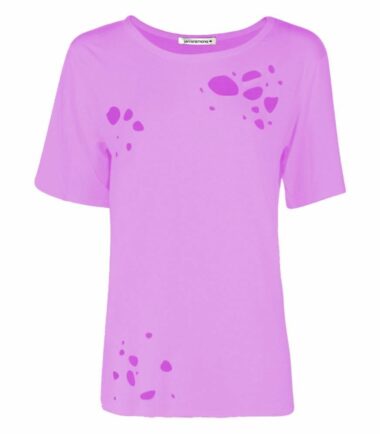 New Womens Distressed Ripped Holes Plain Cap Sleeve Loose Fit Basic T-Shirt Top