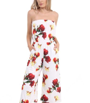 Womens Printed Plain Floral Bandeau Bardot Boobtube Playsuit Jumpsuit Culottes