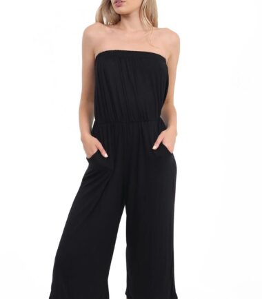 Womens Printed Plain Floral Bandeau Bardot Boobtube Playsuit Jumpsuit Culottes