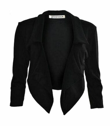 New Womens Plain 3/4 Sleeve Open Front Waterfall Style Crop Blazer Coat ShortTop