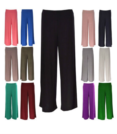 WOMENS PALAZZO PANTS TROUSERS PLAIN LEGGINGS LADIES PLUS SIZE WIDE FLARED 8-26