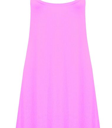 New Women Ladies Sleeveless Plain Hanky Hem Flare Long Cami Swing Dress Vest Top