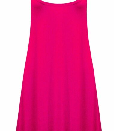 New Women Ladies Sleeveless Plain Hanky Hem Flare Long Cami Swing Dress Vest Top