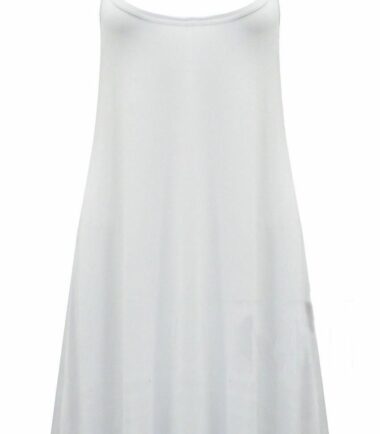 New Women Ladies Sleeveless Plain Hanky Hem Flare Long Cami Swing Dress Vest Top