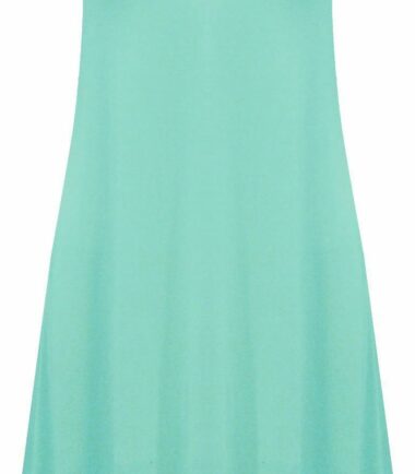 New Women Ladies Sleeveless Plain Hanky Hem Flare Long Cami Swing Dress Vest Top