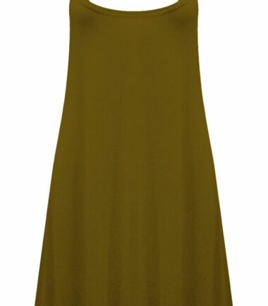 New Women Ladies Sleeveless Plain Hanky Hem Flare Long Cami Swing Dress Vest Top