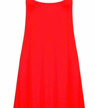 New Women Ladies Sleeveless Plain Hanky Hem Flare Long Cami Swing Dress Vest Top