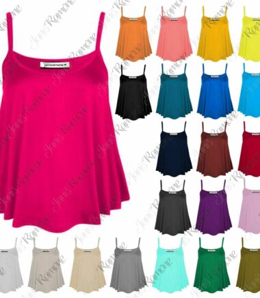 New Womens Plain Sleeveless Swing Strappy Camisole CamiVest Plus Size Flared Top