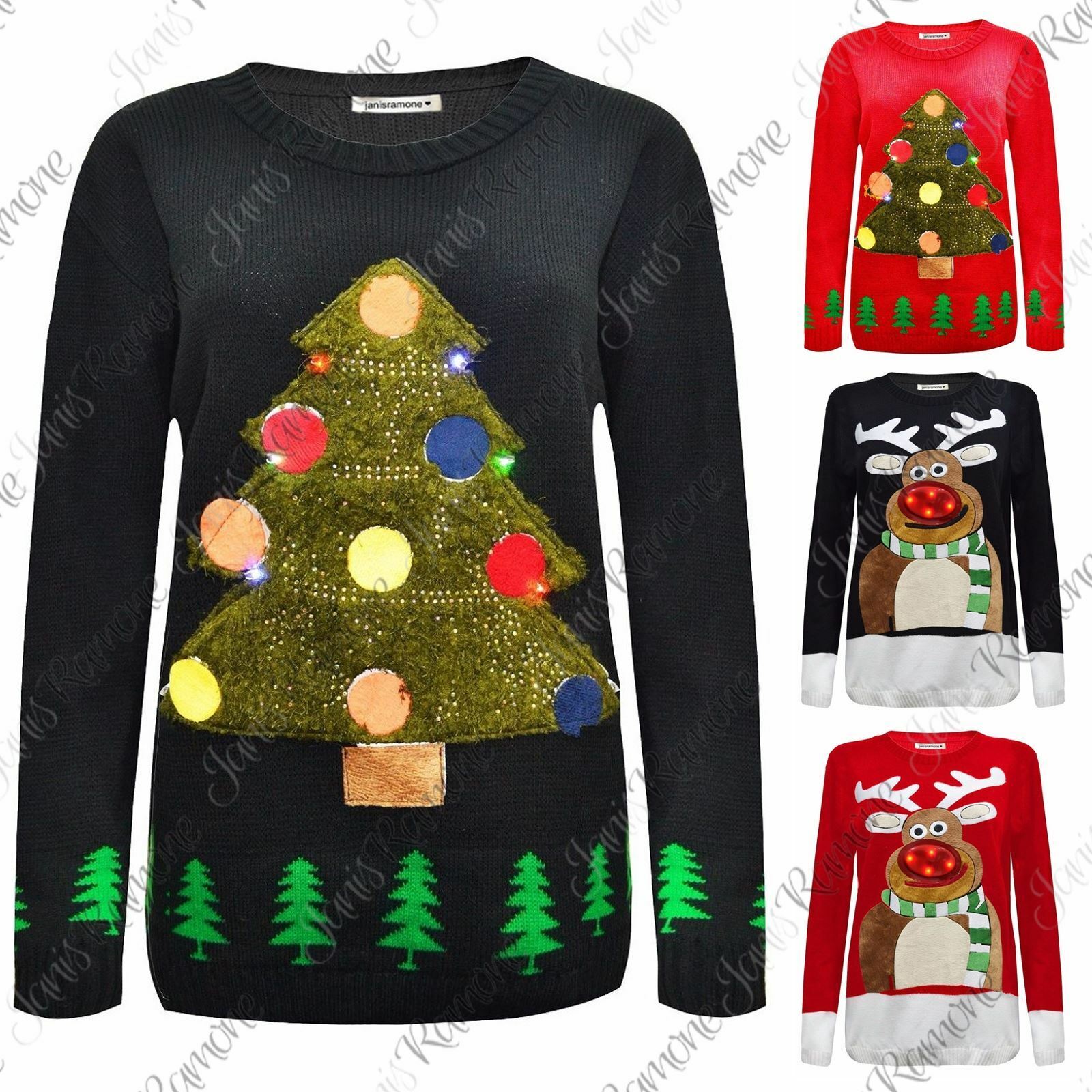 New-Womens-Unisex-Men-Christmas-Tree-Light-Up-Rudolph-Novelty-LED-Jumper-Sweater New Womens Unisex Men Christmas Tree Light Up Rudolph Novelty LED Jumper Sweater