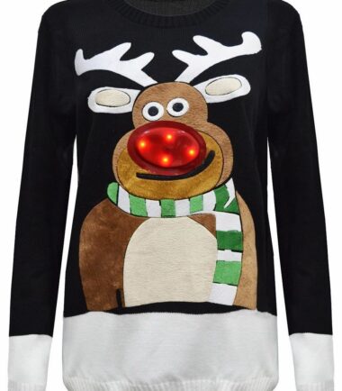 New Womens Unisex Men Christmas Tree Light Up Rudolph Novelty LED Jumper Sweater
